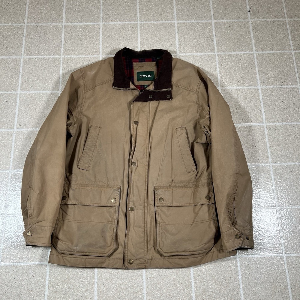 Orvis River Road Canvas Flannel Lined Jacket Chore Coat Barn Corduroy Collar L